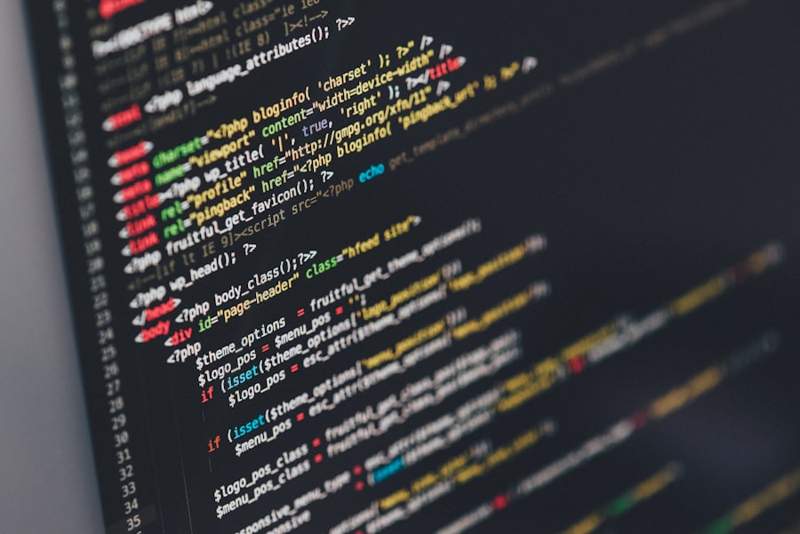 Close-up of source code and interface markup on a monitor